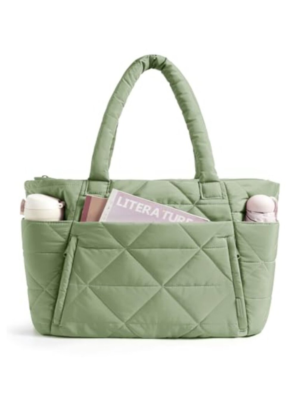 Puffer Tote Bag for Women Large Lightweight Shoulder Bag Multi-Pocket Laptop